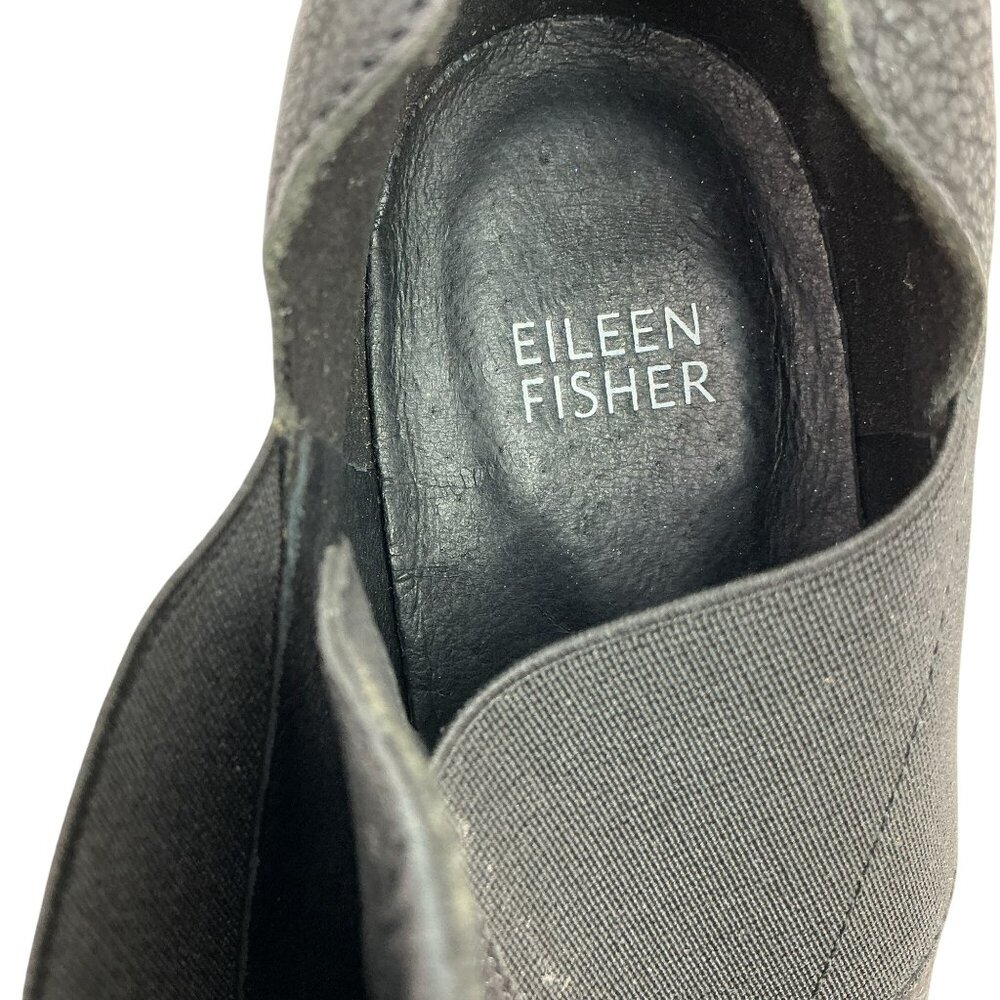 Eileen Fisher Even Tumbled Nubuck Leather Womens 11 Ankle Boots Black Elastic Go - Picture 10 of 12